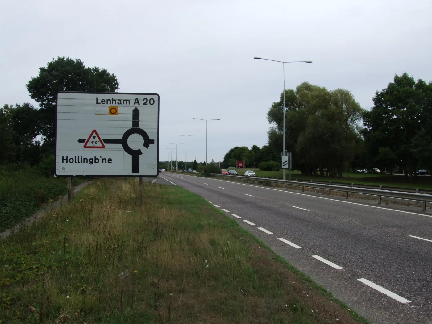 Ashford Road (A20) approaching the roundabout by Hollingbourne, close to the Great Danes hotel. This photograph was taken years before the theft.